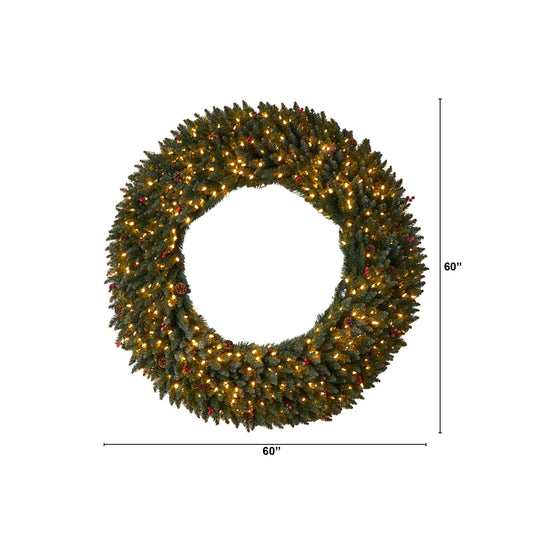 a large wreath with lights