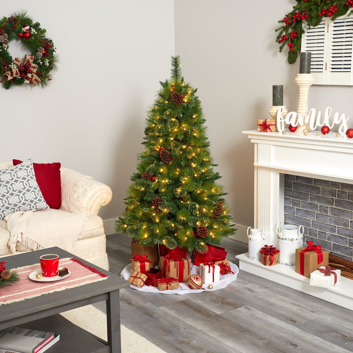 a christmas tree in a living room