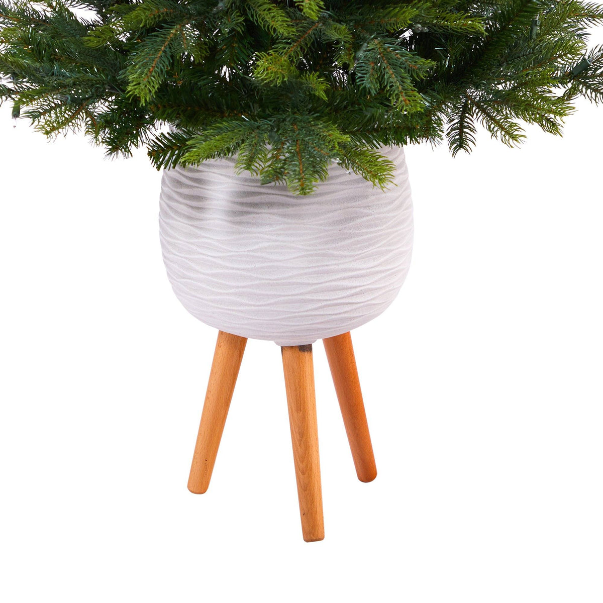 5’ North Carolina Spruce Artificial Christmas Tree with 100 Clear Lights and 207 Bendable Branches in White Planter with Stand