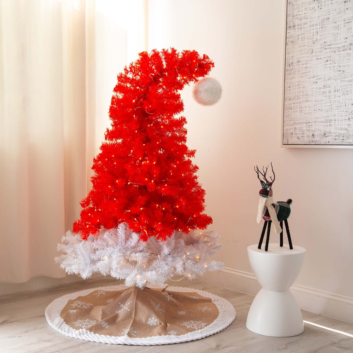a christmas tree with a hat on top