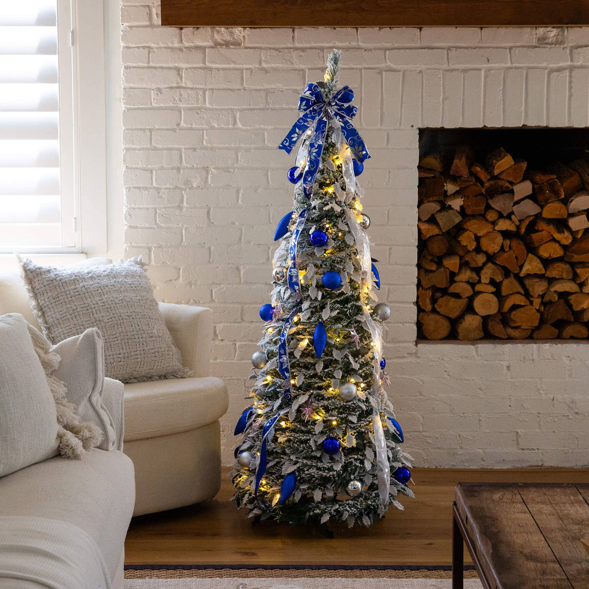 a christmas tree in a room