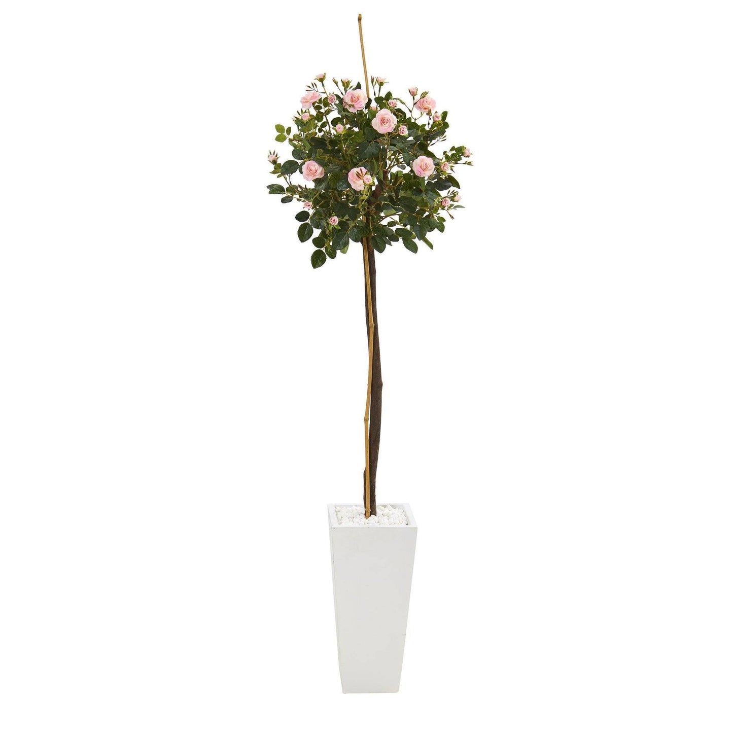 5’ Rose Topiary Artificial Tree in White Planter