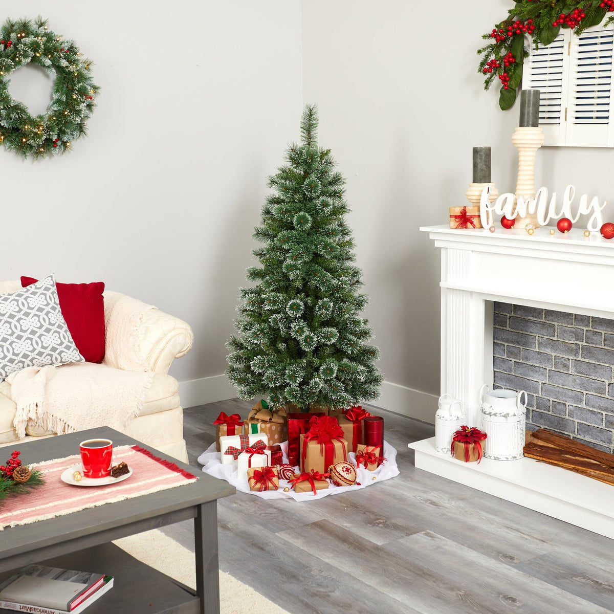a christmas tree in a living room