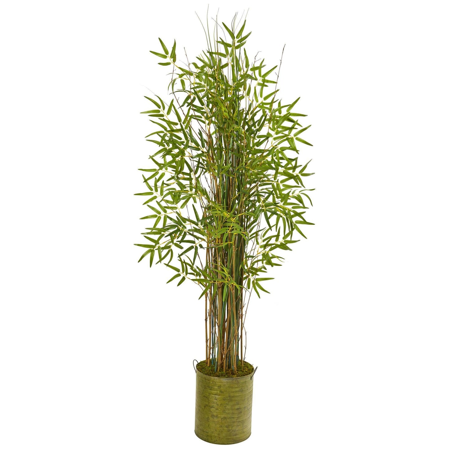53” Bamboo Grass Artificial Plant in Green Metal Planter