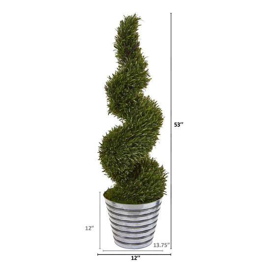 53” Rosemary Spiral Topiary Artificial Tree in Decorative Tin Bucket (Indoor/Outdoor)