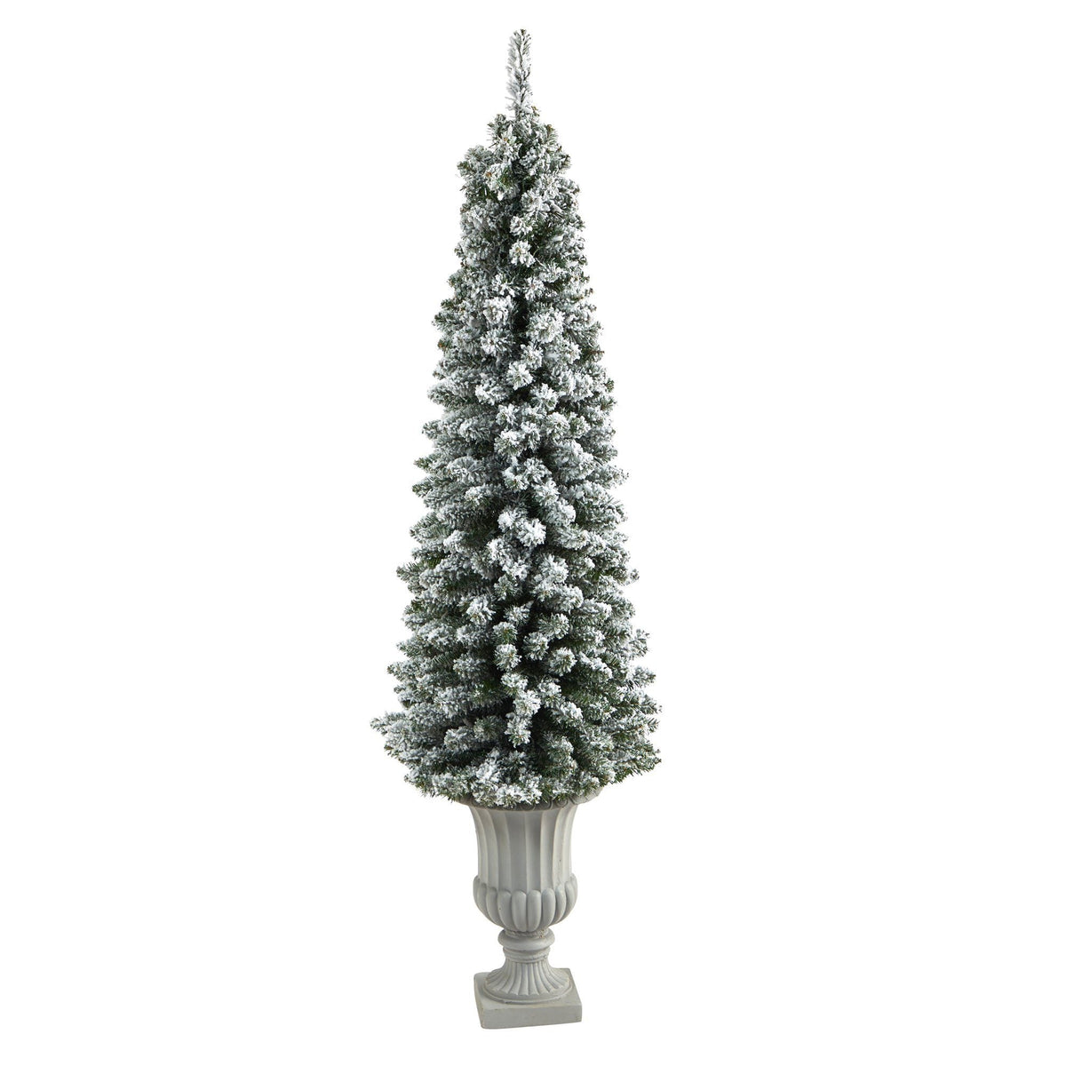 a tall artificial tree in a white vase