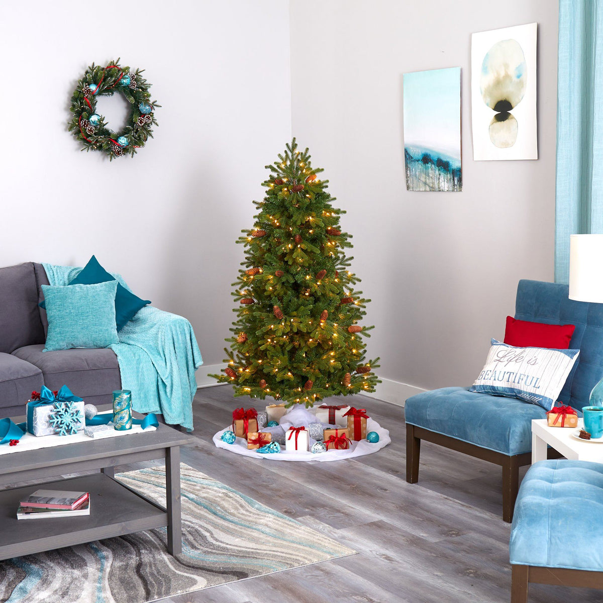 a christmas tree in a living room