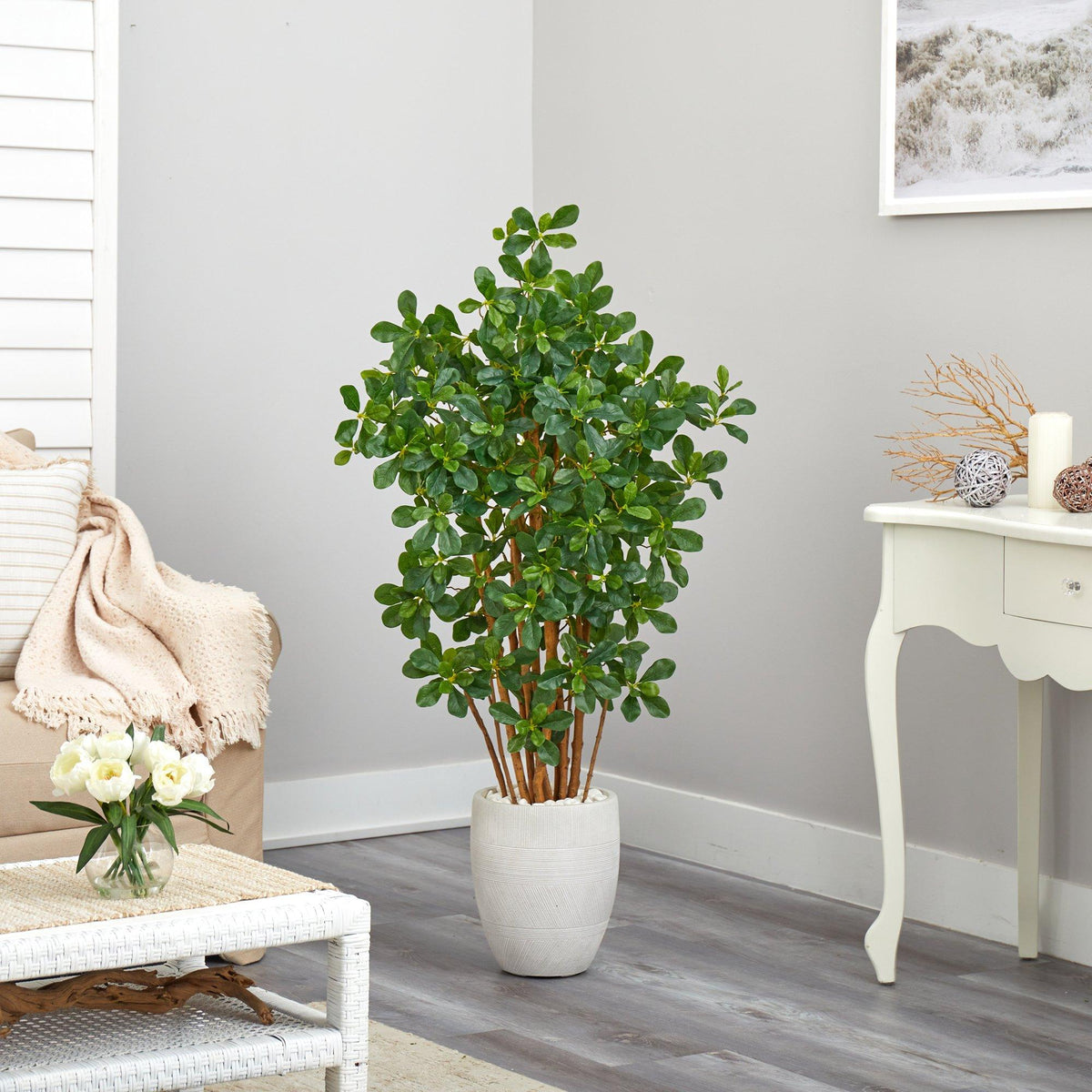 56” Black Olive Artificial Tree in White Planter