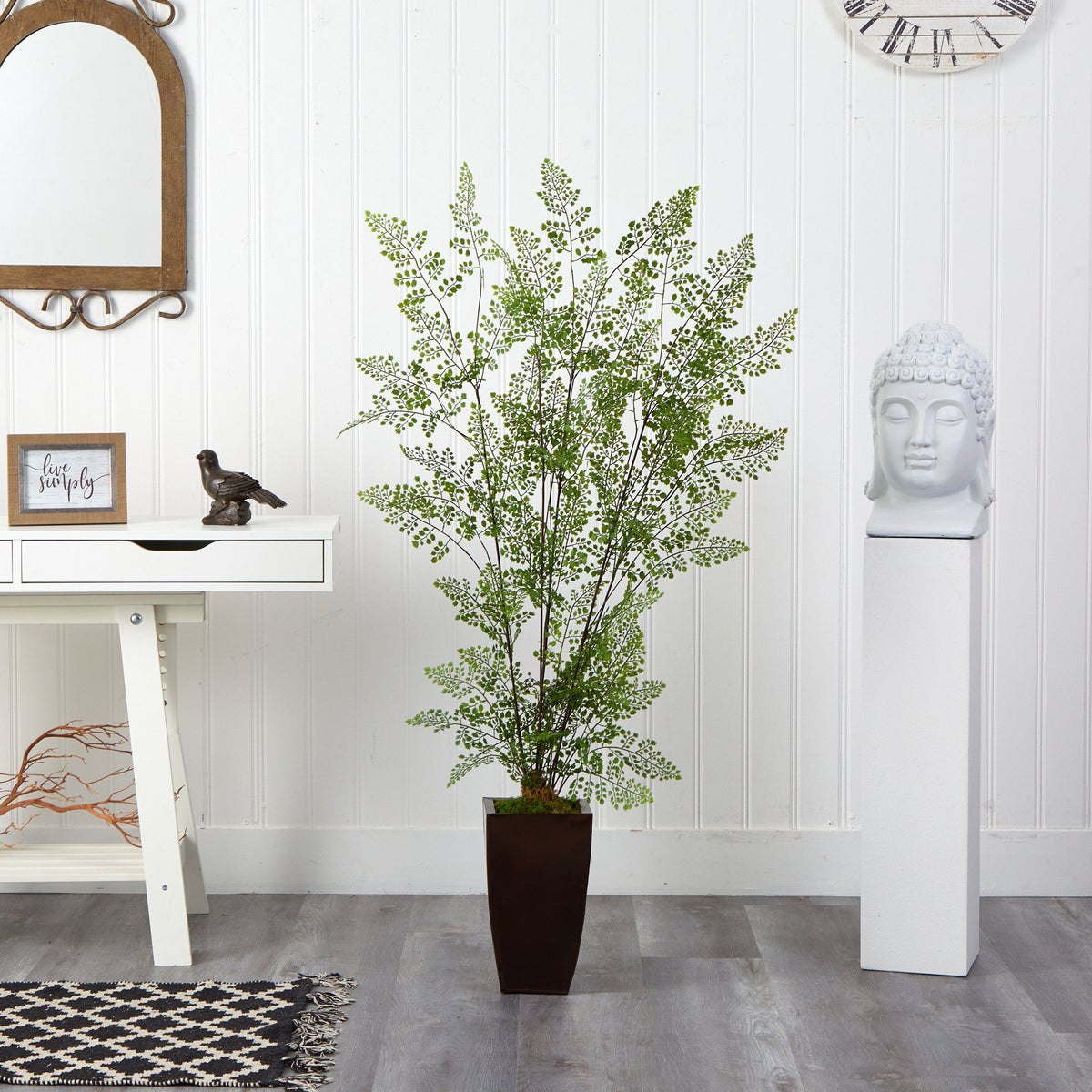 58” Ruffle Fern Artificial Tree in Bronze Metal Planter