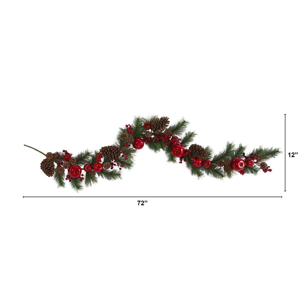 a long garland with red berries and pine cones