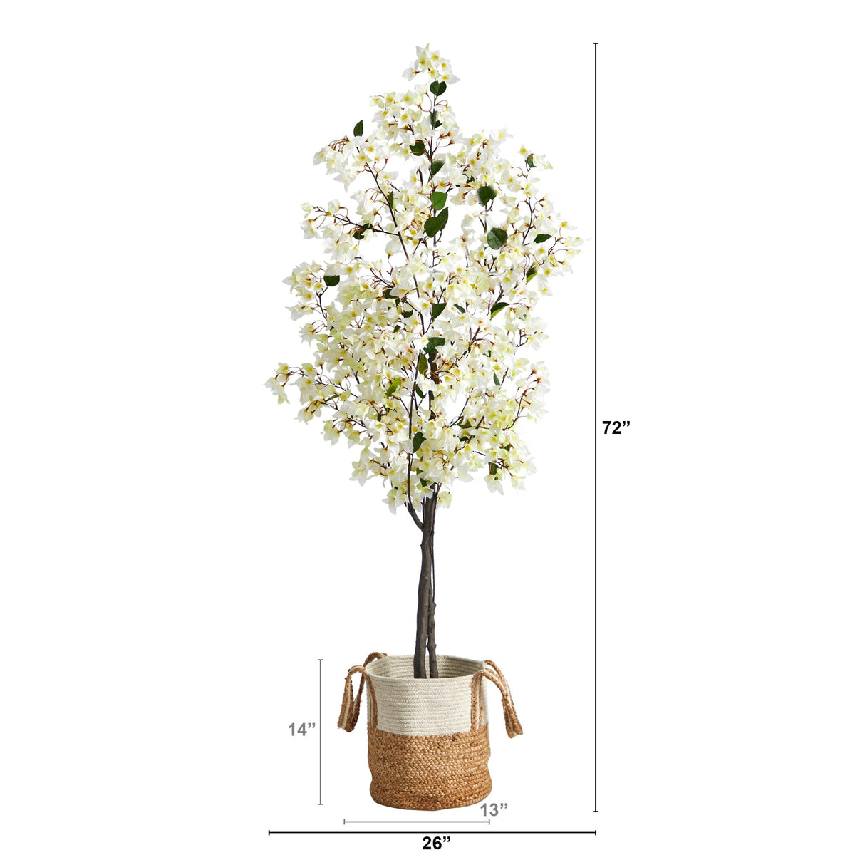 a tree with white flowers in a basket