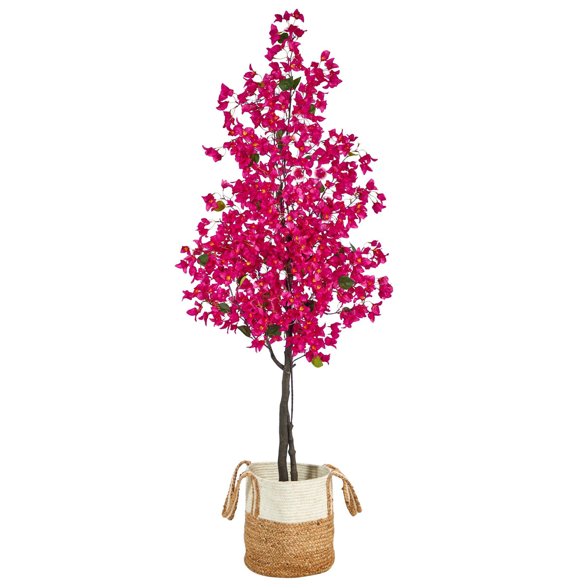 a tree with pink flowers in a basket