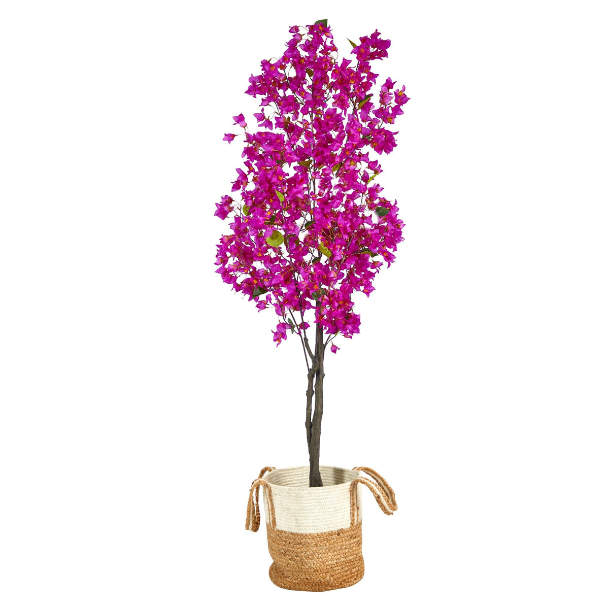 a tree with purple flowers in a basket