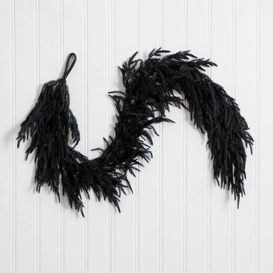 6' Artificial Real Touch Halloween Black Norfolk Island Pine Garland with Natural Look