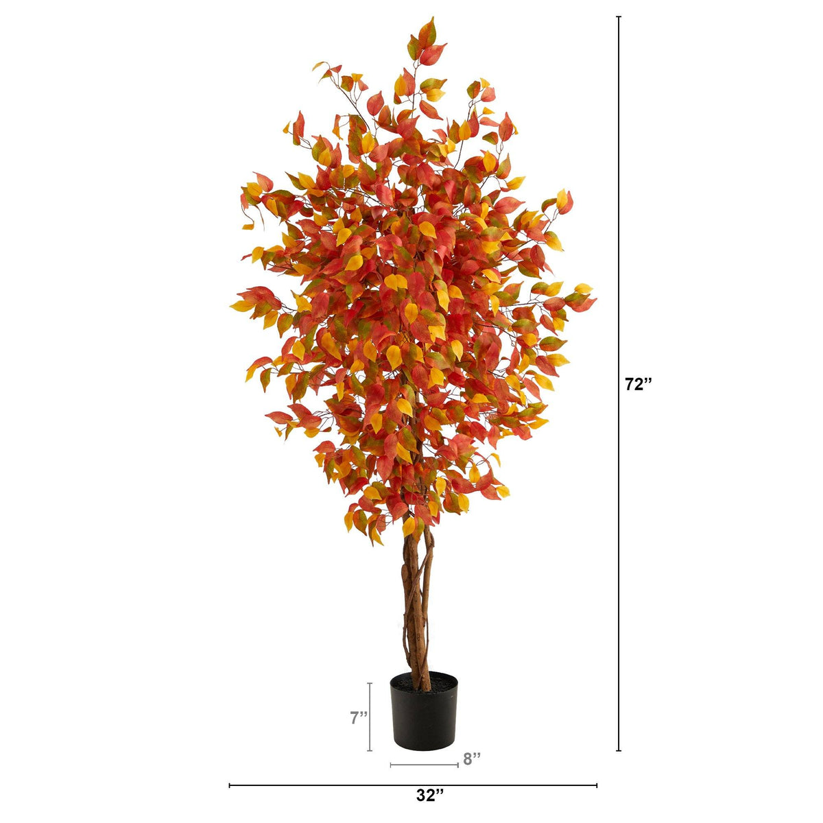 a tall tree with red and yellow leaves