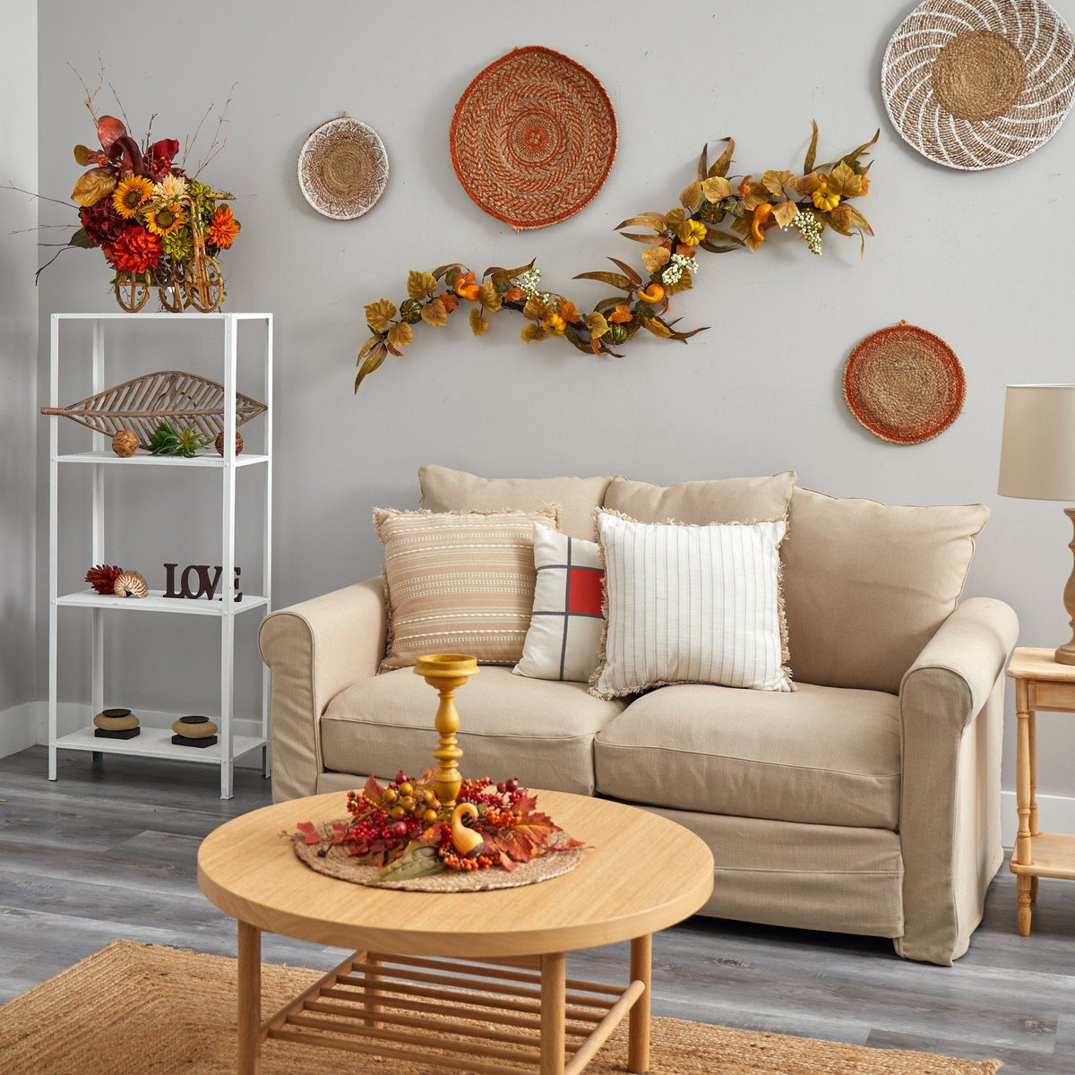 6’ Fall Green and Orange Assorted Pumpkin and Gourds with White Berries Artificial Autumn Garland