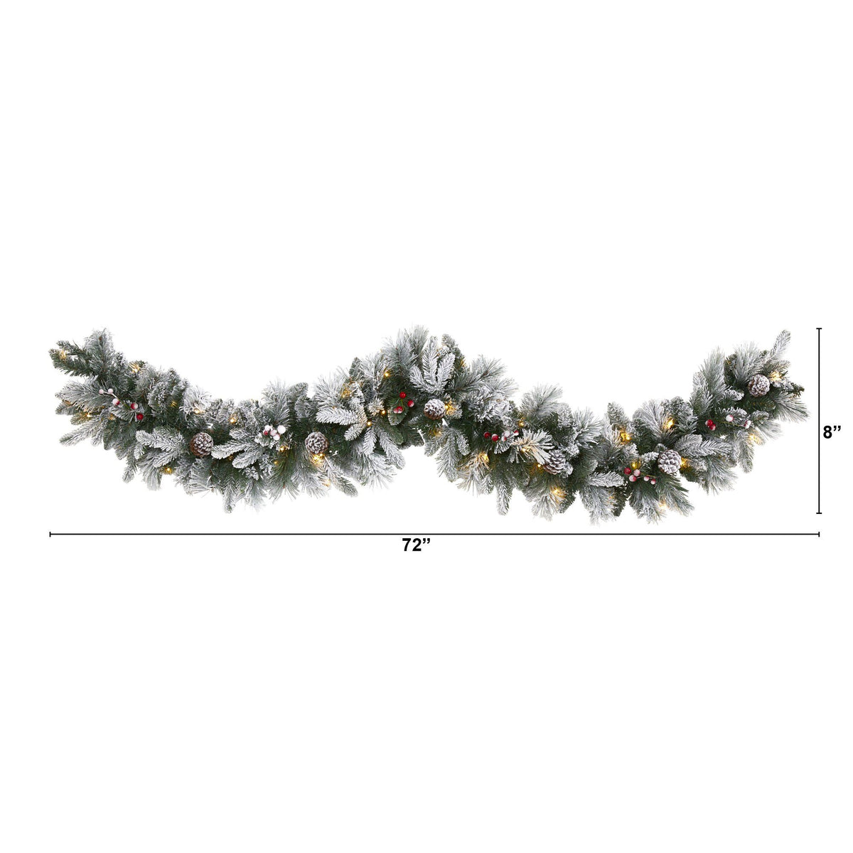 a garland with lights and snow on it
