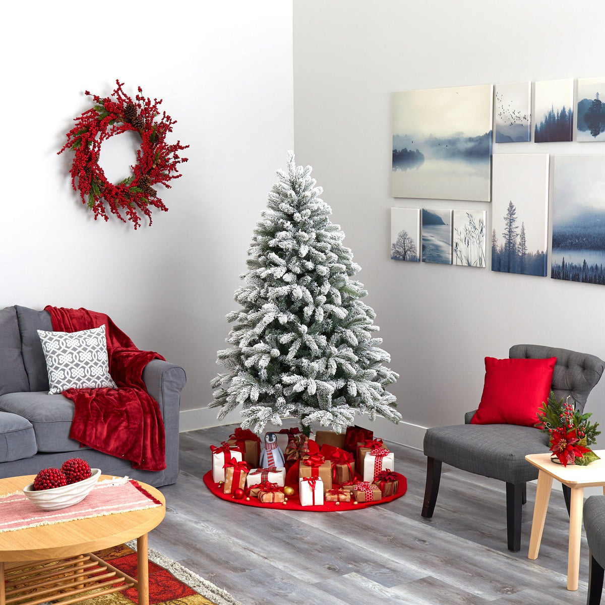 a christmas tree in a room
