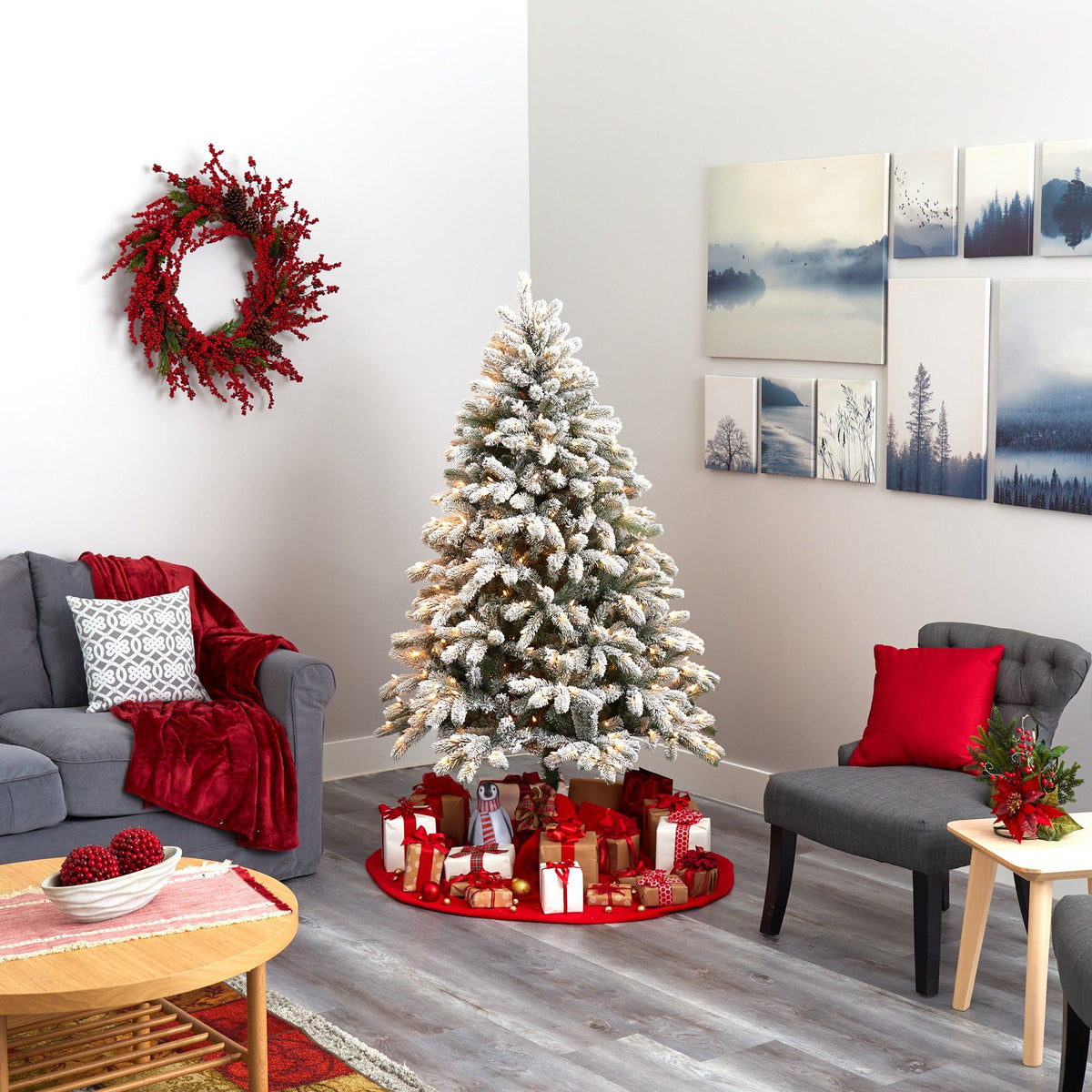 a christmas tree in a room