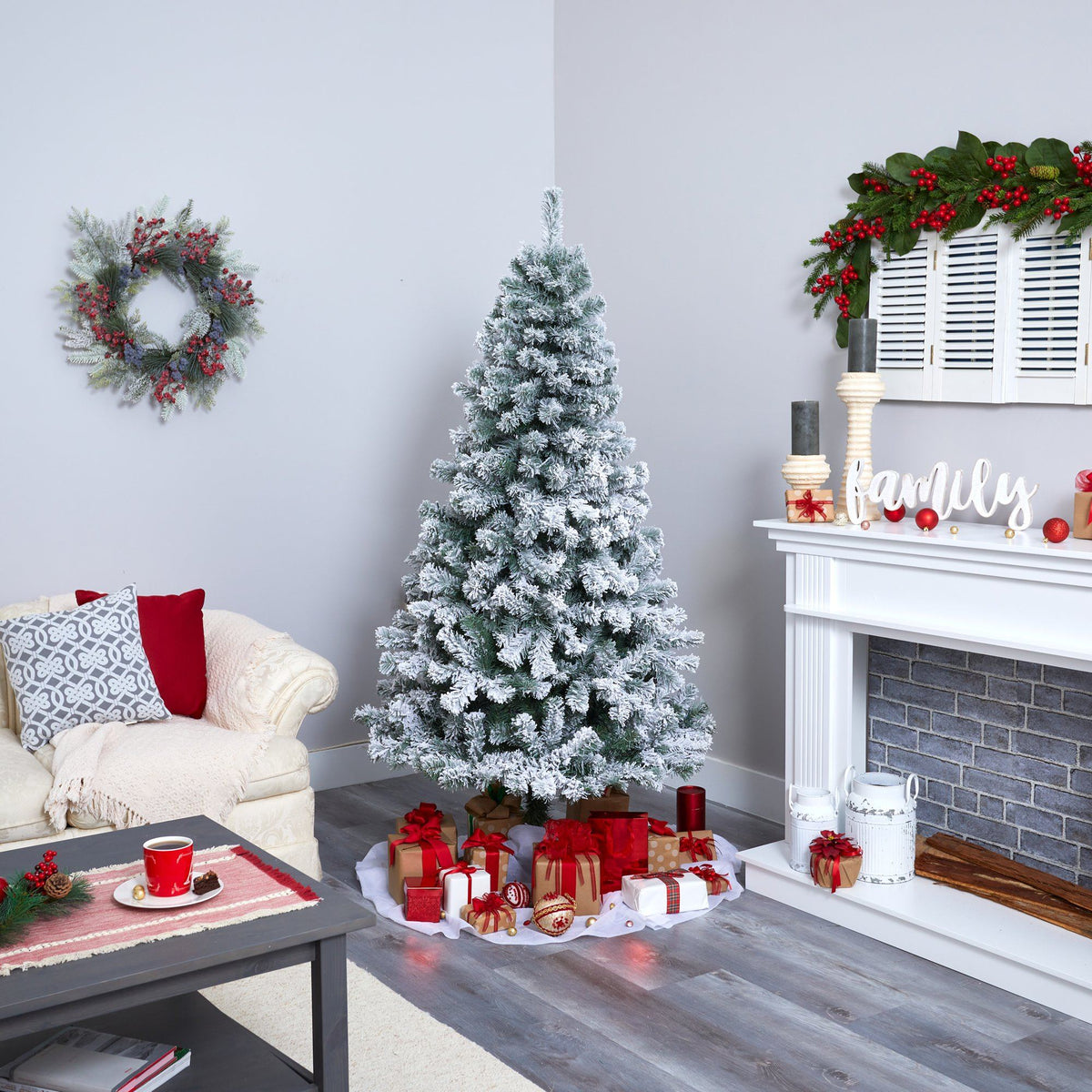 a christmas tree in a room