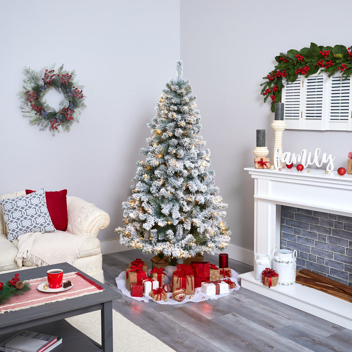 a christmas tree in a room
