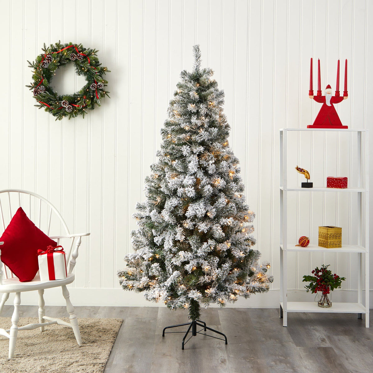 a christmas tree in a room