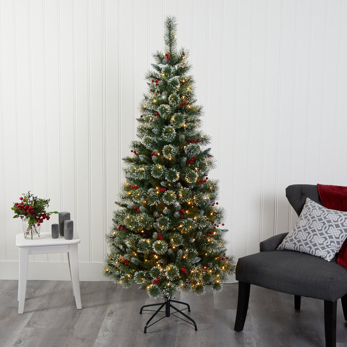 a christmas tree in a room