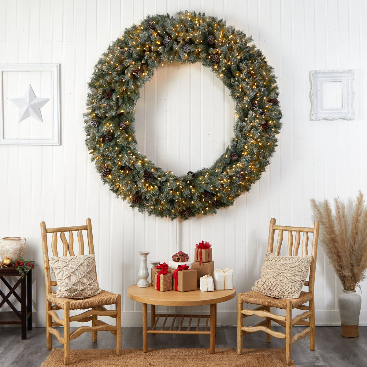 a christmas wreath on a wall