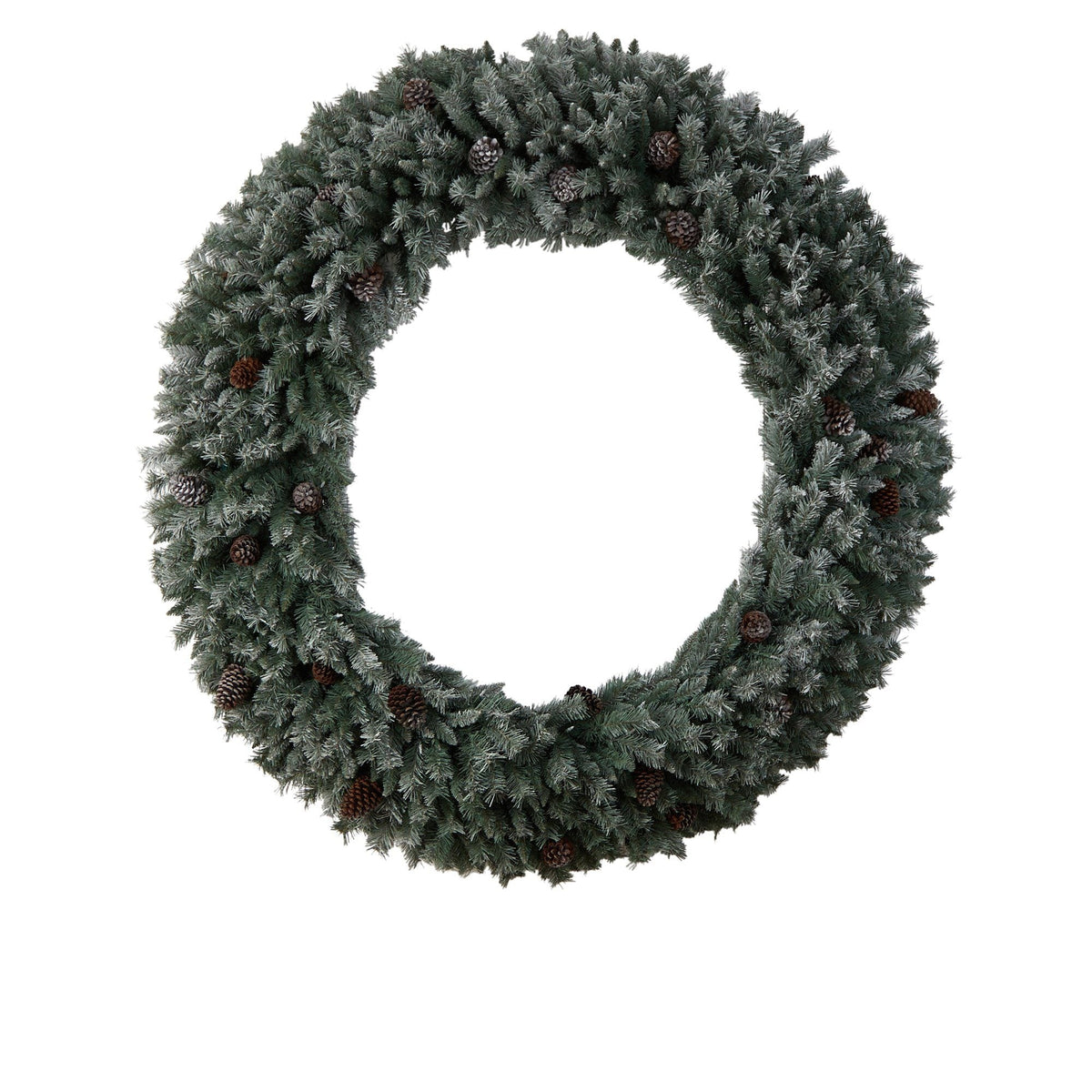 a wreath with pine cones