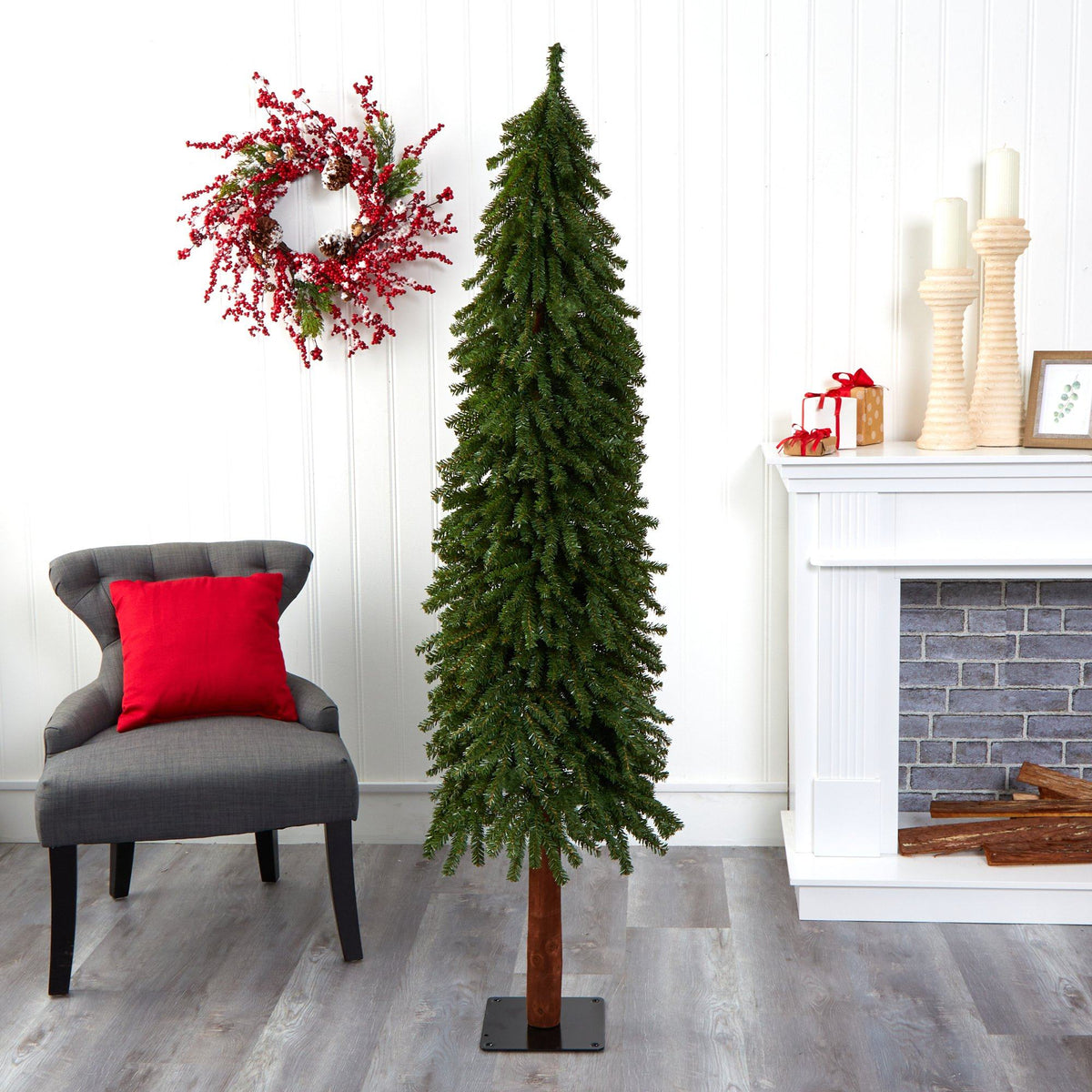 6’ Grand Alpine Artificial Christmas Tree with 601 Bendable Branches on Natural Trunk