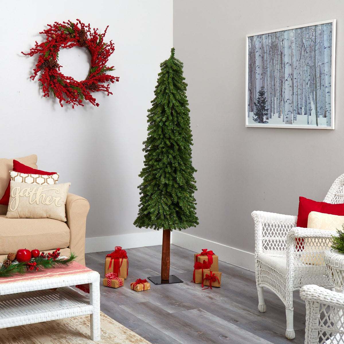 6’ Grand Alpine Artificial Christmas Tree with 601 Bendable Branches on Natural Trunk