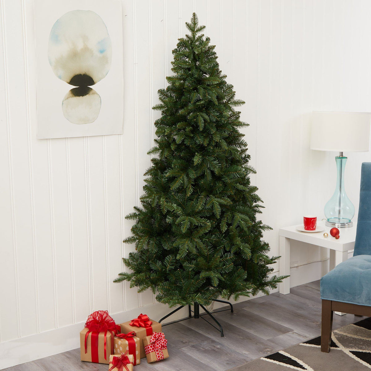 a christmas tree in a room