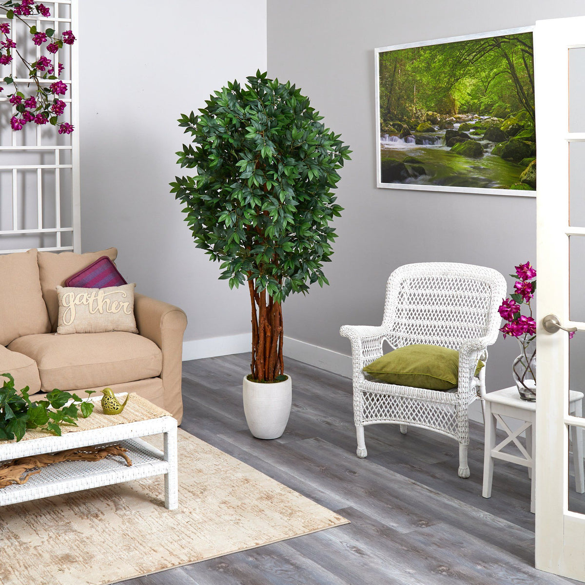 6’ Lychee Artificial Tree in White Planter