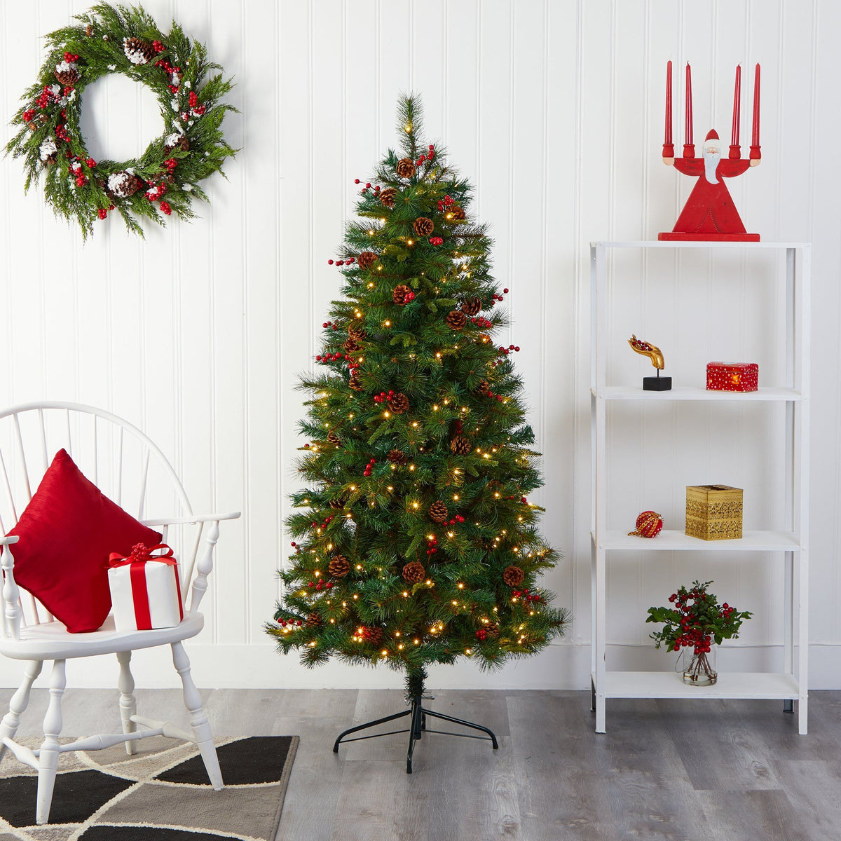 a christmas tree in a room