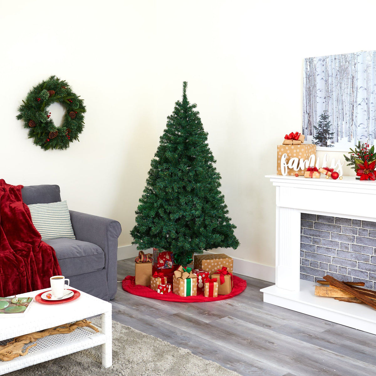 a christmas tree in a living room