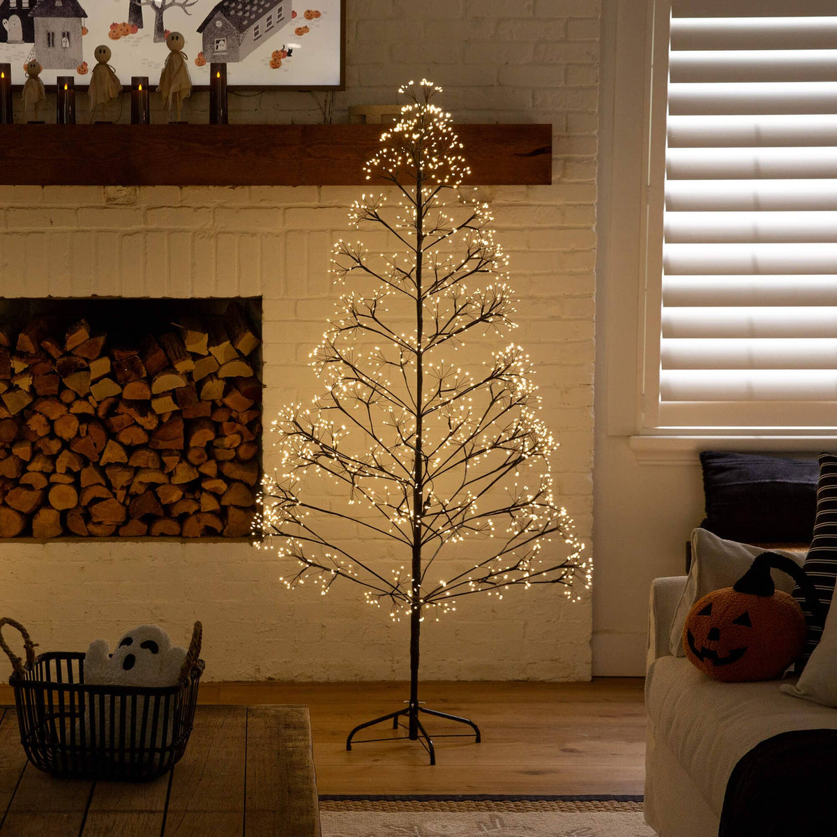 a tree with lights in a room