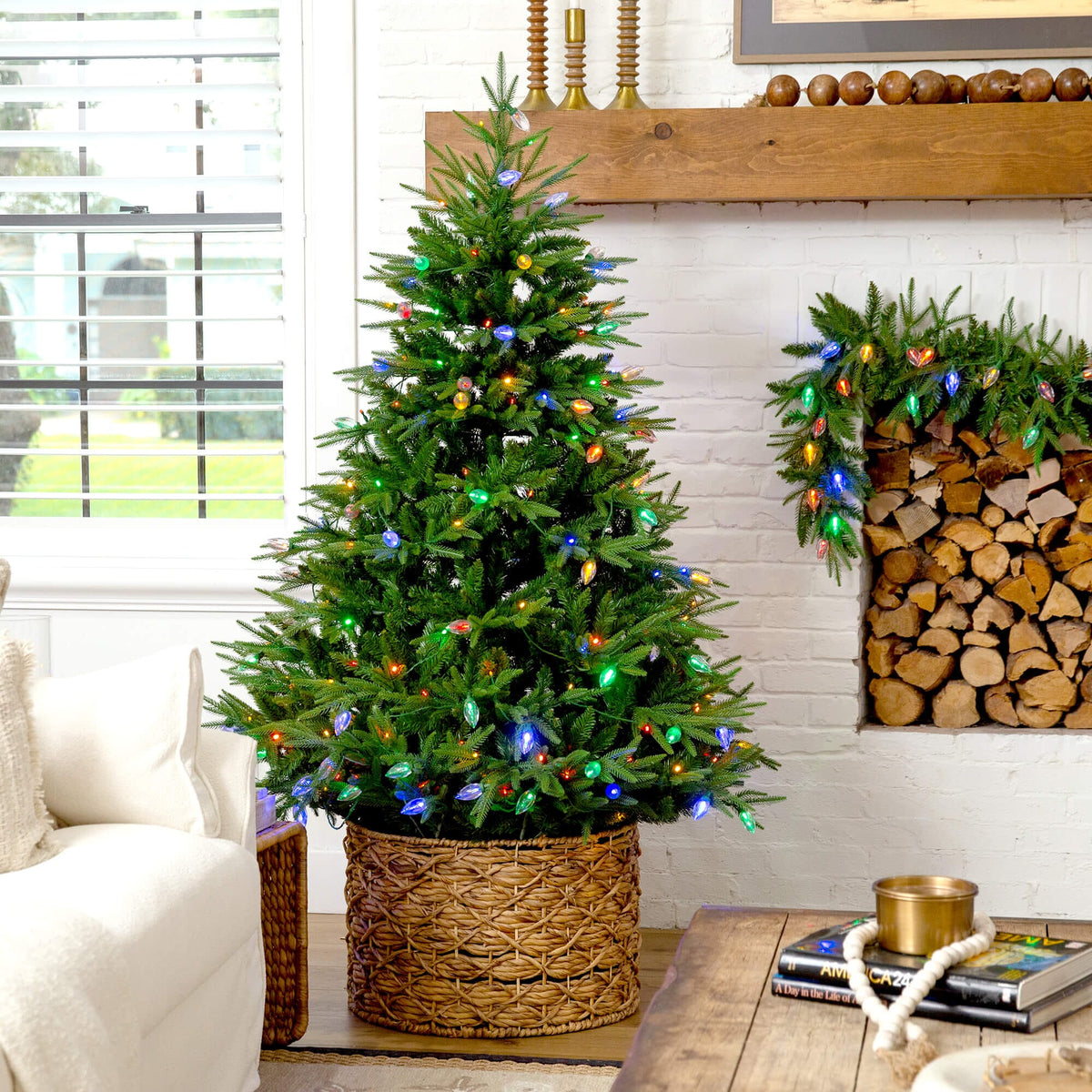 a christmas tree in a basket