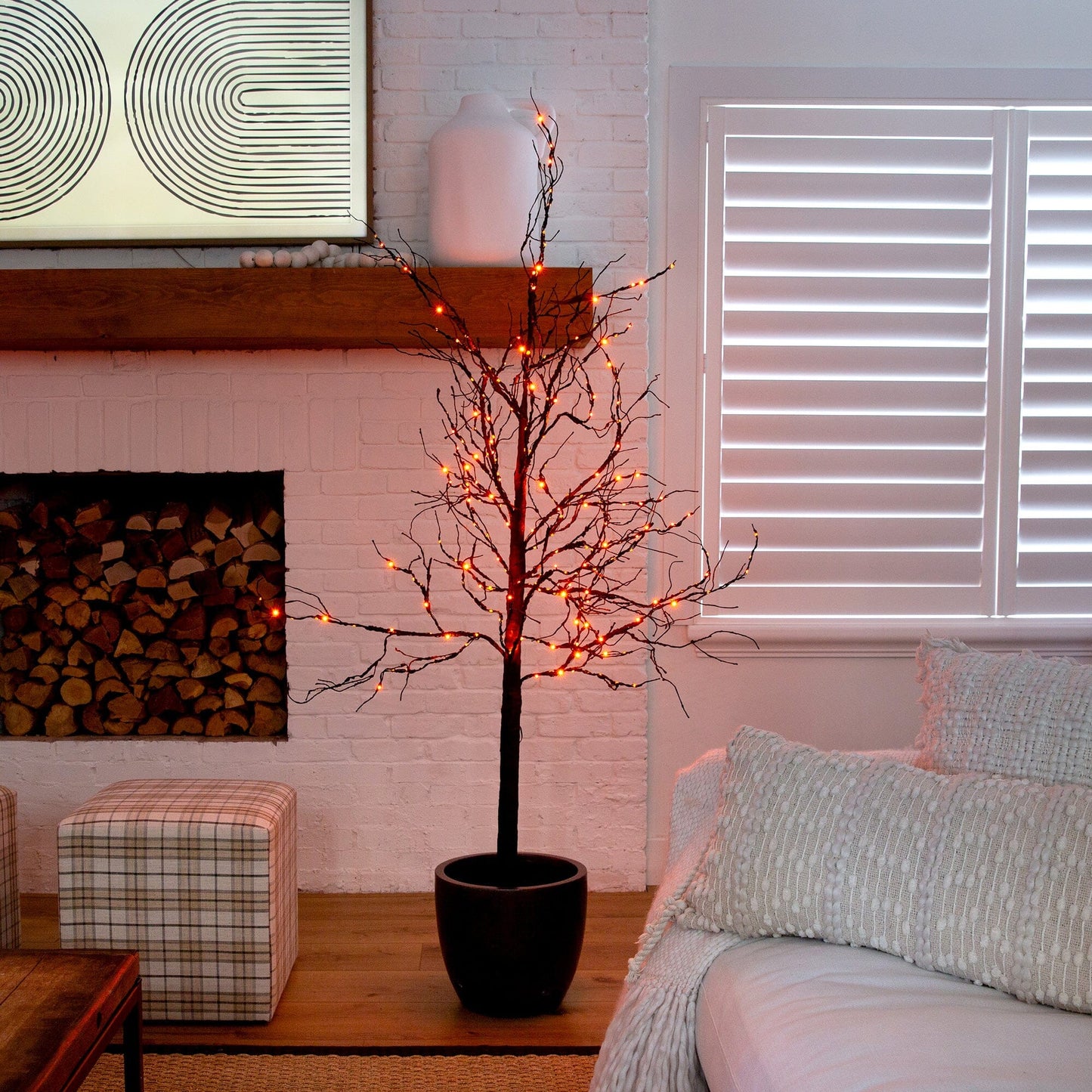 6’ Pre-Lit Halloween Deluxe Black Twig Artificial Tree with 156 Orange & Purple LED Lights