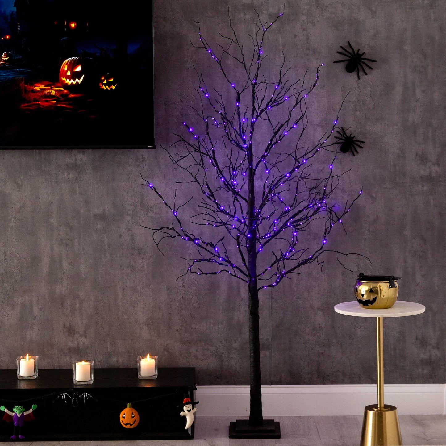 6’ Pre-Lit Halloween Deluxe Black Twig Artificial Tree with 156 Orange & Purple LED Lights