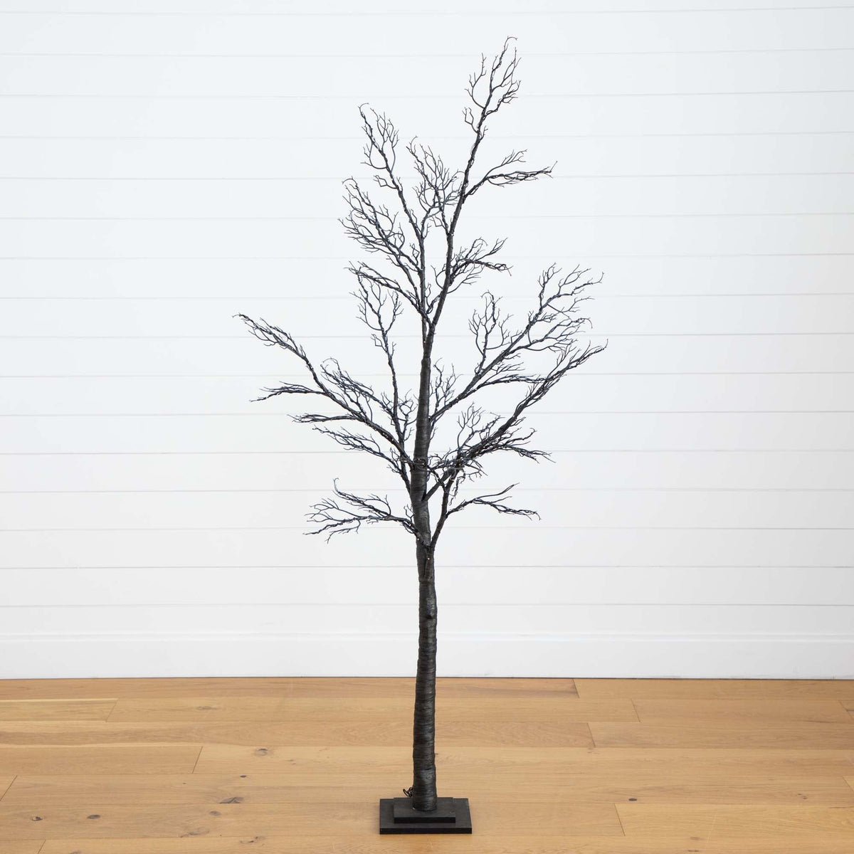 a tree on a wood floor