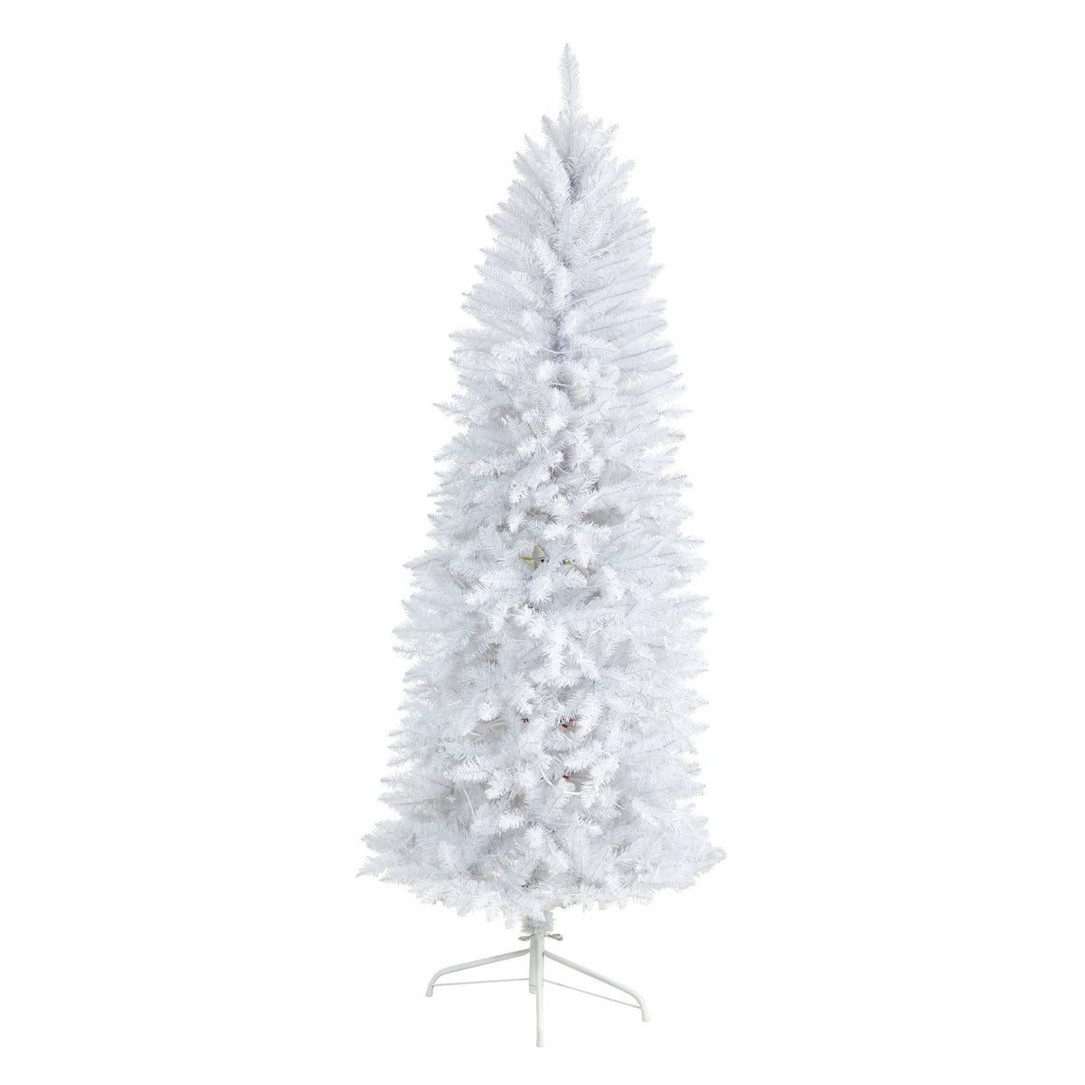 a white christmas tree with snow on it