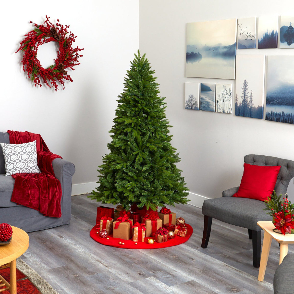 a christmas tree in a room