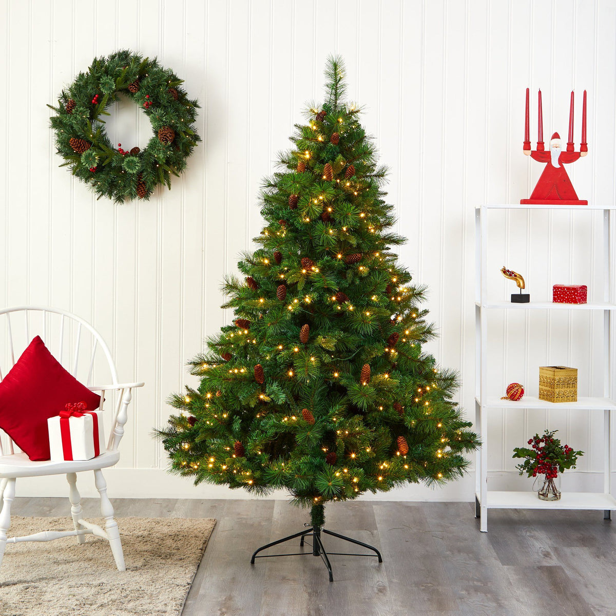 a christmas tree in a room
