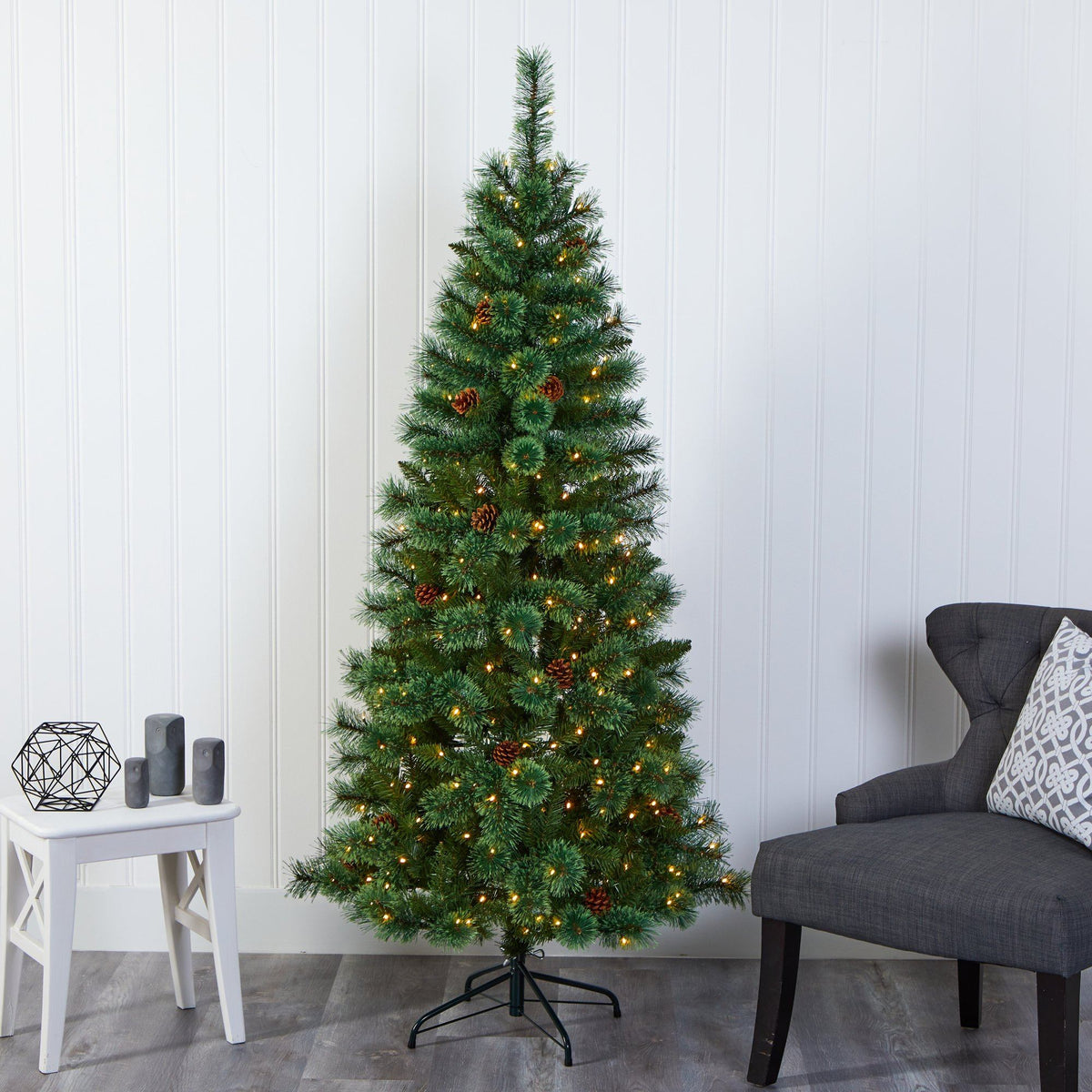 a christmas tree in a room