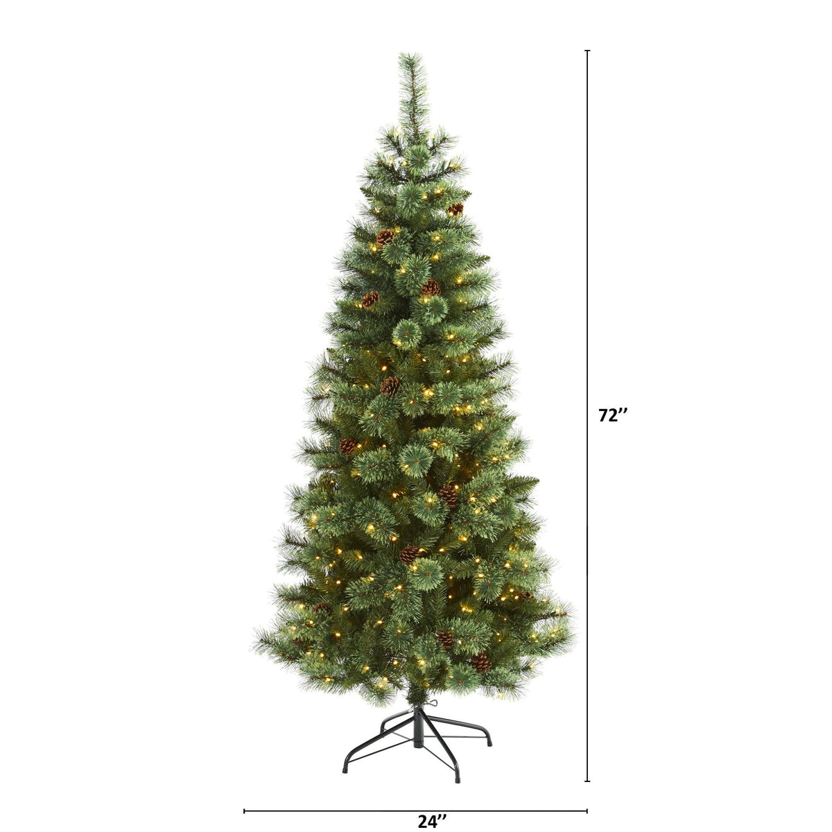 a christmas tree with lights and a height chart