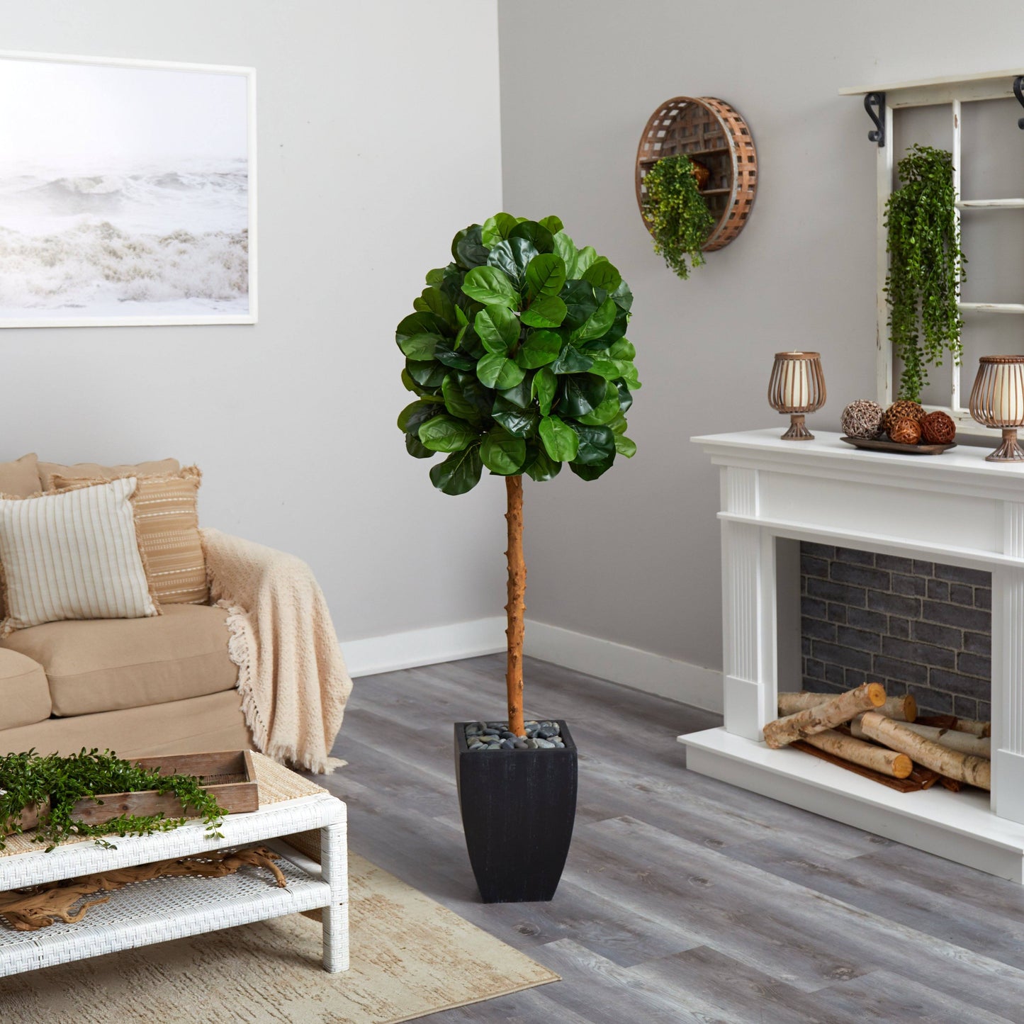 64” Fiddle Leaf Artificial Tree in Black Planter (Real Touch)