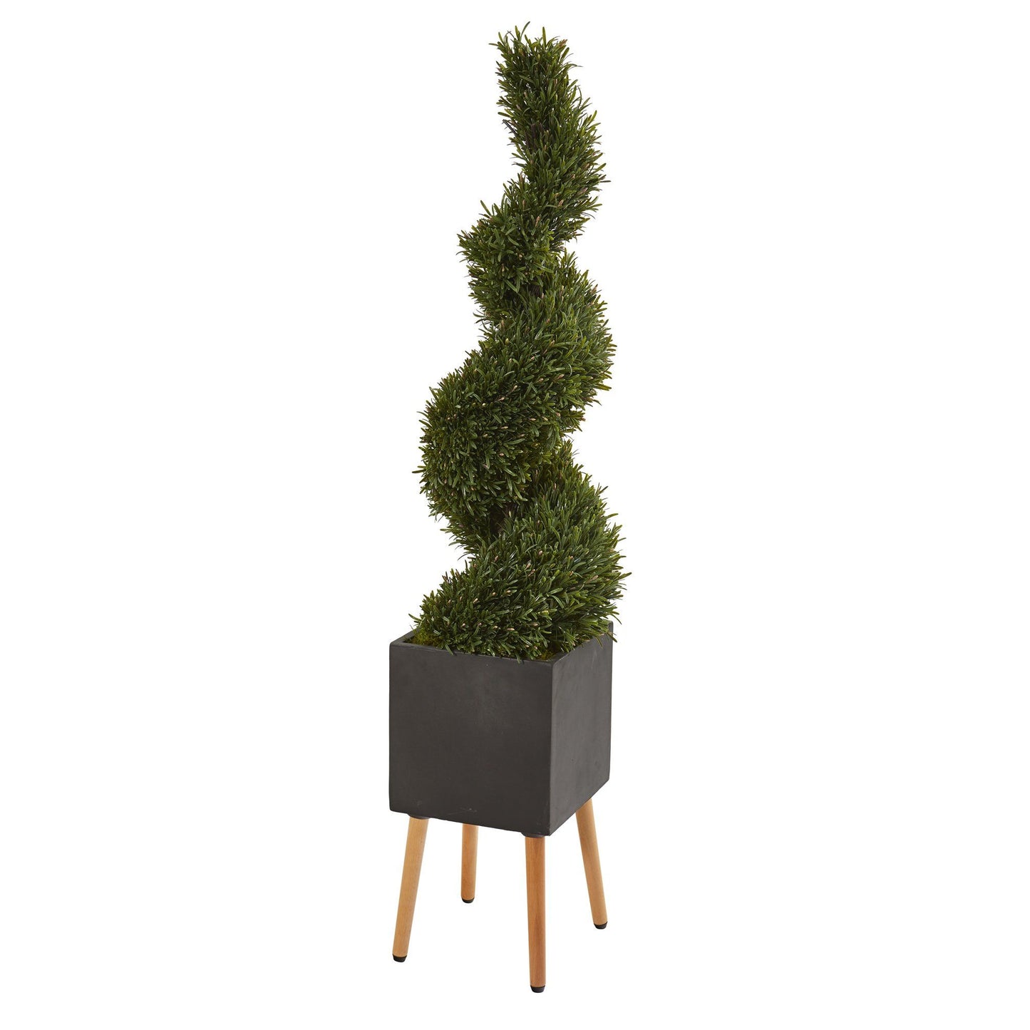 64” Rosemary Spiral Topiary Artificial Tree in Black Planter with Stand (Indoor/Outdoor)