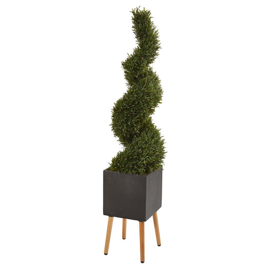 64” Rosemary Spiral Topiary Artificial Tree in Black Planter with Stand (Indoor/Outdoor)