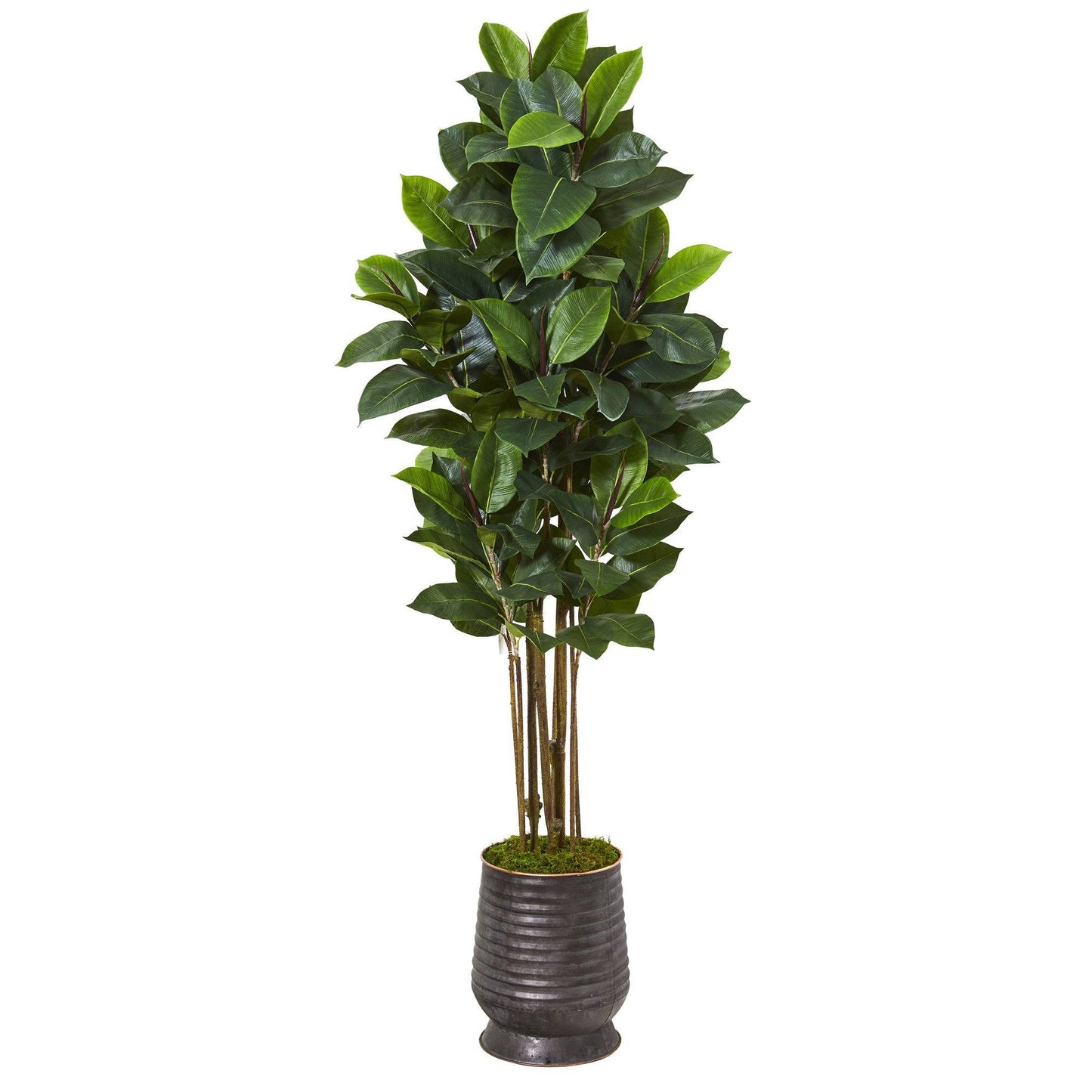 64” Rubber Leaf Artificial Tree in Ribbed Metal Planter