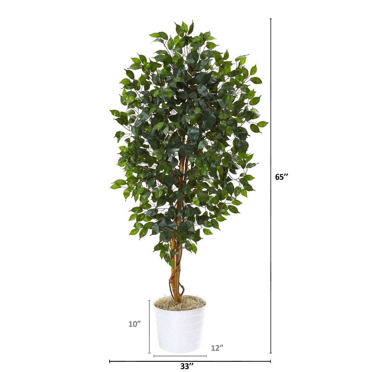65” Ficus Artificial Tree in White Tin Planter